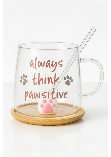 Yazı Baskılı Cam Bardak -always thinks -ahşap pati kapaklı-Kupa patili fiyatları