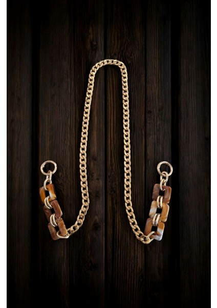 Örgü ve Deri Çantalar Için Akrilik Model Altın Renk Aksesuarlı Çanta Zinciri - 100 cm - (Taba - Kahve Akrilik )