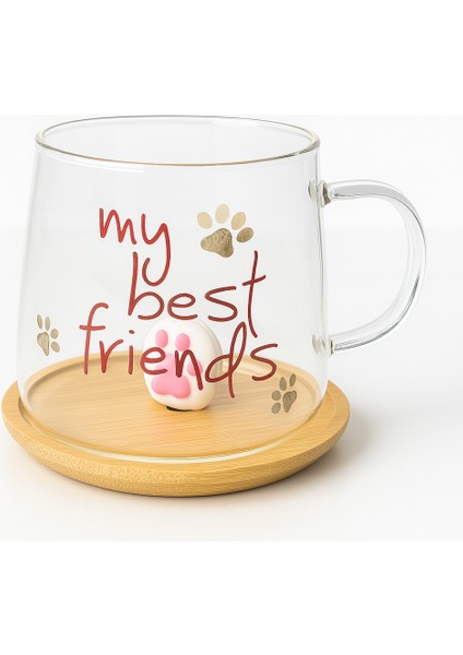 Yazı Baskılı Cam Bardak-my best friends-Ahşap Patili kapak fiyatları