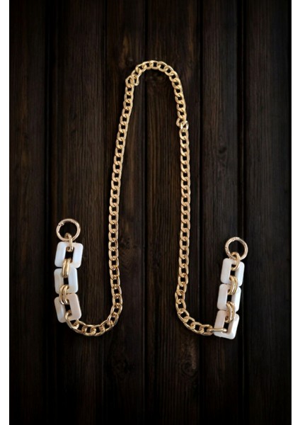 Örgü ve Deri Çantalar Için Akrilik Model Altın Renk Aksesuarlı Çanta Zinciri - 100 cm - (Krem Akrilik )