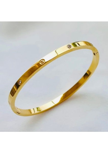 Kadın Kalın Kelepçeli Gold Renkli Bileklik Paslanamz Çelik