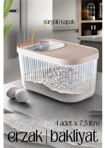 Multibox Erzak Bakliyat Kutusu Sürgülü Kapak 7.5 Litre 4 Adet