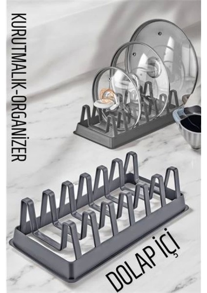 Tabak Düzenleyici Kurutmalık Dolap Içi Tencere Kapak Organizer Gri