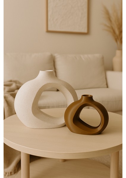 Iskandinav Tarz Ikili Dekoratif Plastik Vazo | Mermer - Bronz Renk %100 Doğal Plastik fiyatları