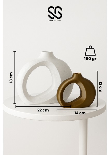 Iskandinav Tarz Ikili Dekoratif Plastik Vazo | Mermer - Bronz Renk %100 Doğal Plastik modelleri