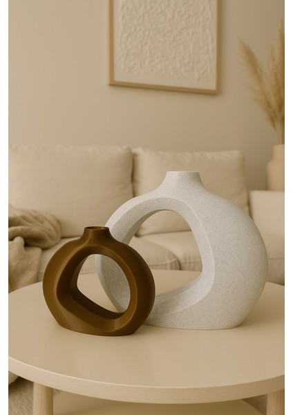 Iskandinav Tarz Ikili Dekoratif Plastik Vazo | Mermer - Bronz Renk %100 Doğal Plastik fırsatları