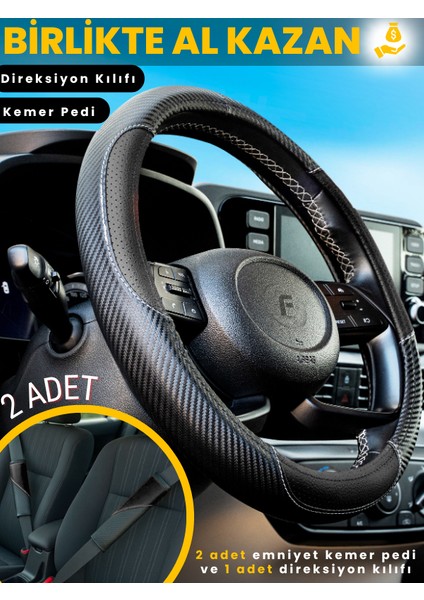2'li Kemer Pedi ve Geçmeli Direksiyon Kılıfı | Universal| Konfor | Kolay Montaj | Oto Aksesuar