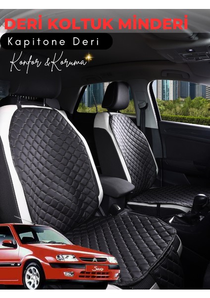 Citroen Saxo Uyumlu 2'li Deri Koltuk Minderi | Su Geçirmez | Hızlı Montaj | Oto Koltuk Kılıfı | A4