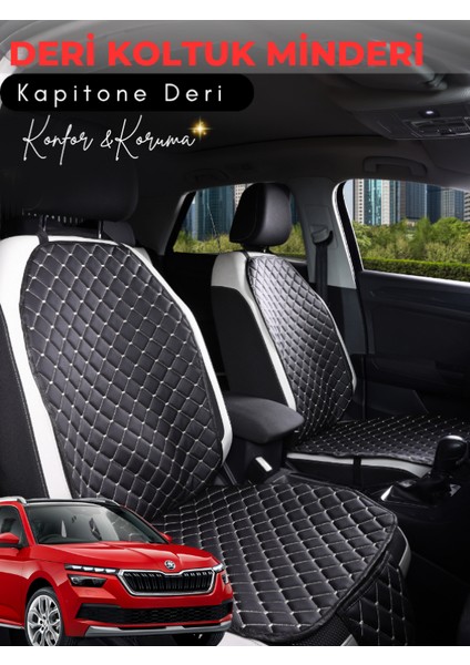 Skoda Kamiq Uyumlu 2'li Deri Koltuk Minderi | Terletmez | Universal | Su Geçirmez | A3
