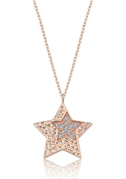 Altın Kolye - Taşlı İç İçe Yıldız 14 Ayar Altın Kolye