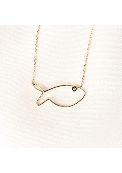 Altın Kolye - Tatliş Minimal Balık Swarovski Taşlı Gözlü 14 Ayar Altın Kolye - Balık Altın Kolye fiyatları