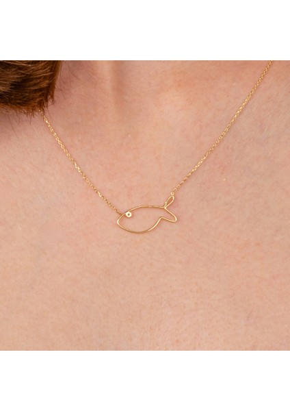 Altın Kolye - Tatliş Minimal Balık Swarovski Taşlı Gözlü 14 Ayar Altın Kolye - Balık Altın Kolye indirimleri