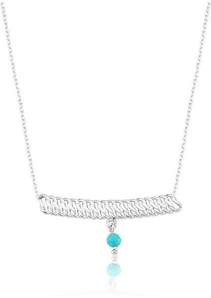 Altın Kolye - Firuzel Sallantılı Şerit Örgü 14 Ayar Altın Kolye