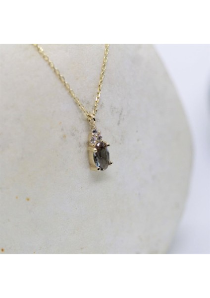 Altın Kolye - 0,60 Ct Zultanit 0,10 Ct Pırlanta(Signty) Taşlı Modern Tasarım Altın Kolye-14 Ayar Hediye Altın Kolye modelleri