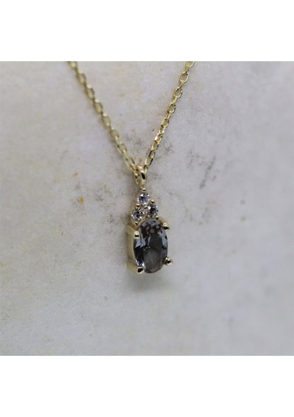 Altın Kolye - 0,60 Ct Zultanit 0,10 Ct Pırlanta(Signty) Taşlı Modern Tasarım Altın Kolye-14 Ayar Hediye Altın Kolye fırsatları