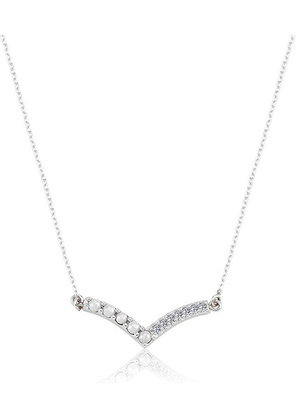 Altın Kolye - İnci ve Taşlı 14 Ayar Altın Kolye