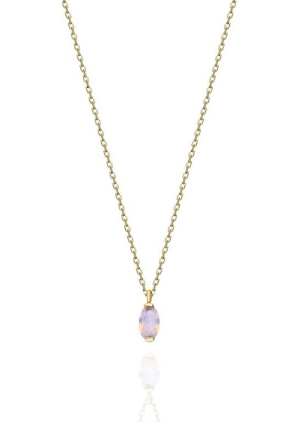 Altın Kolye - 0.50 Ct Pembe Quartz Pırlanta Montürü Has Taşlı Altın Kolye-Hediye 14 Ayar Altın Kolye