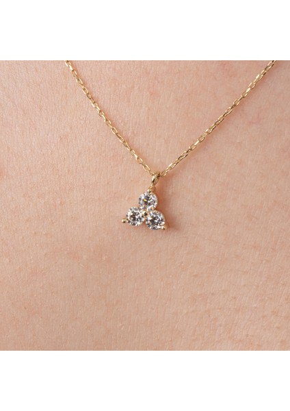 Altın Kolye - Üç Mini Taşlı 14 Ayar Altın Kolye