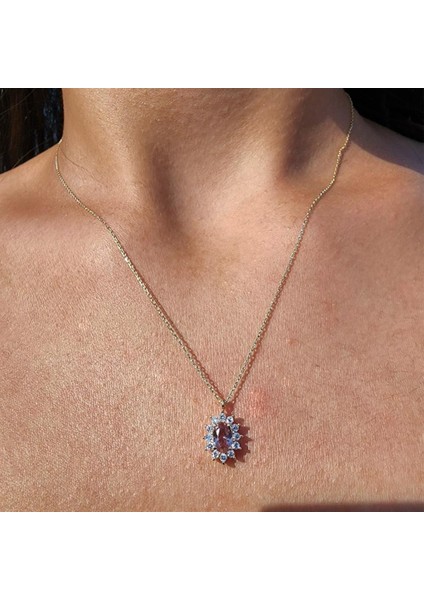 Altın Kolye - 0,95 Ct Zultanit 0,25 Ct Pırlanta (Signity) Taşlı Anturajlı Vintage 14 Ayar Altın Tasarım Kolye