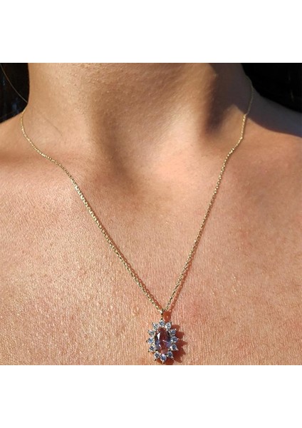 Altın Kolye - 0,95 Ct Zultanit 0,25 Ct Pırlanta (Signity) Taşlı Anturajlı Vintage 14 Ayar Altın Tasarım Kolye fırsatları