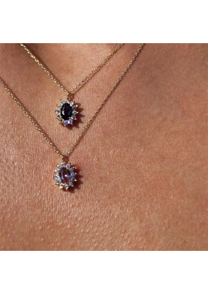 Altın Kolye - 0,95 Ct Zultanit 0,25 Ct Pırlanta (Signity) Taşlı Anturajlı Vintage 14 Ayar Altın Tasarım Kolye indirimleri