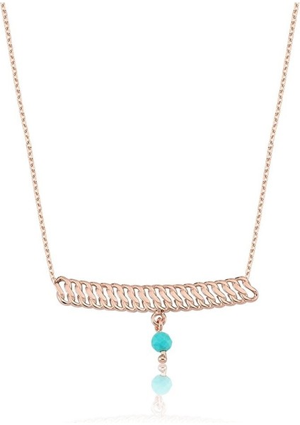 Altın Kolye - Firuzel Sallantılı Şerit Örgü 14 Ayar Altın Kolye