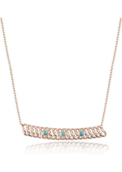 Altın Kolye - Mini Firuzeli Şerit Örgü 14 Ayar Altın Kolye