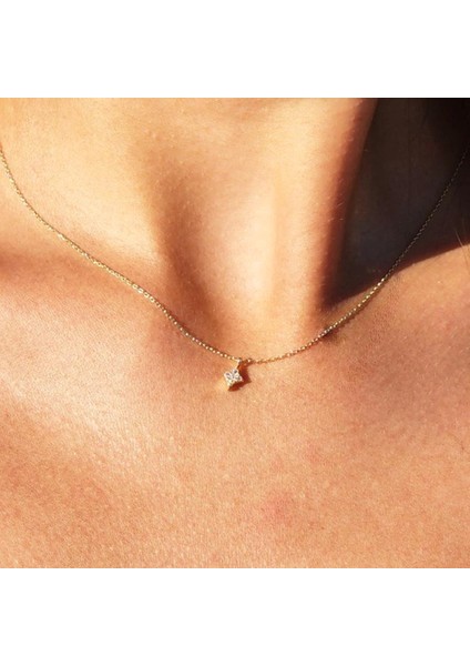 Altın Kolye - Karo Taşlı Minimal Zarif Tarz Gündelik Swarovski Taşlı Tasarım 14 Ayar Altın Kolye indirimleri