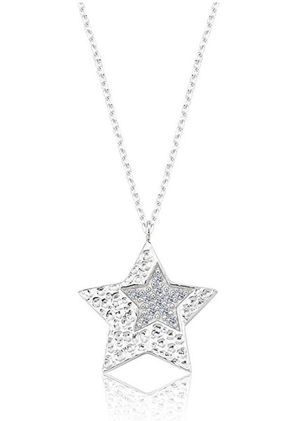 Altın Kolye - Taşlı İç İçe Yıldız 14 Ayar Altın Kolye