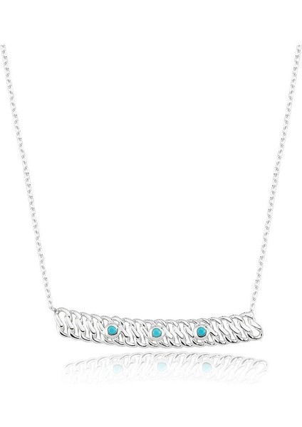 Altın Kolye - Mini Firuzeli Şerit Örgü 14 Ayar Altın Kolye