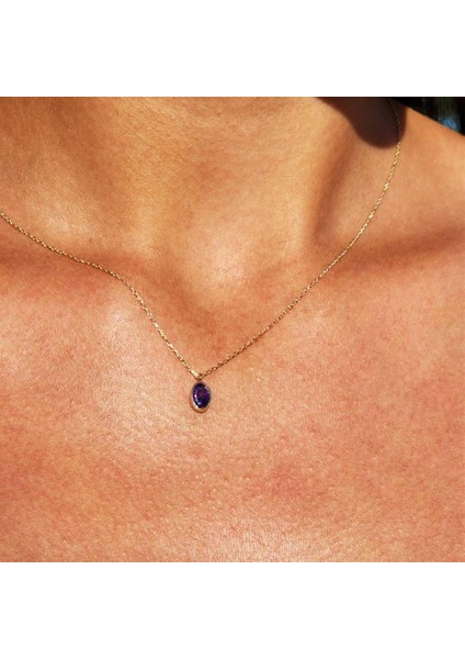 Altın Kolye - 0,50 Ct Safir (Mavi) Sade Minimal Tasarım Tarz 14 Ayar Altın Doğal Taşlı Kolye-Zümrüt Altın Kolye