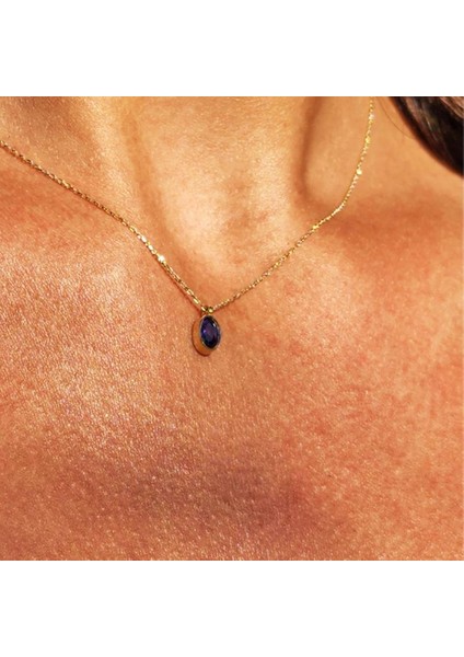 Altın Kolye - 0,50 Ct Safir (Mavi) Sade Minimal Tasarım Tarz 14 Ayar Altın Doğal Taşlı Kolye-Zümrüt Altın Kolye modelleri