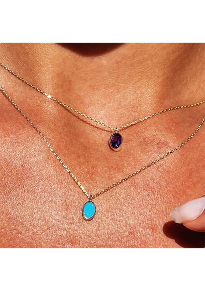 Altın Kolye - 0,50 Ct Safir (Mavi) Sade Minimal Tasarım Tarz 14 Ayar Altın Doğal Taşlı Kolye-Zümrüt Altın Kolye indirimleri