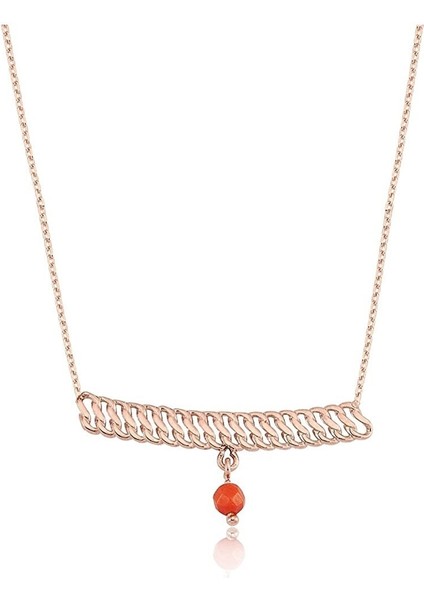 Altın Kolye - Mercan Sallantılı Şerit Örgü 14 Ayar Altın Kolye