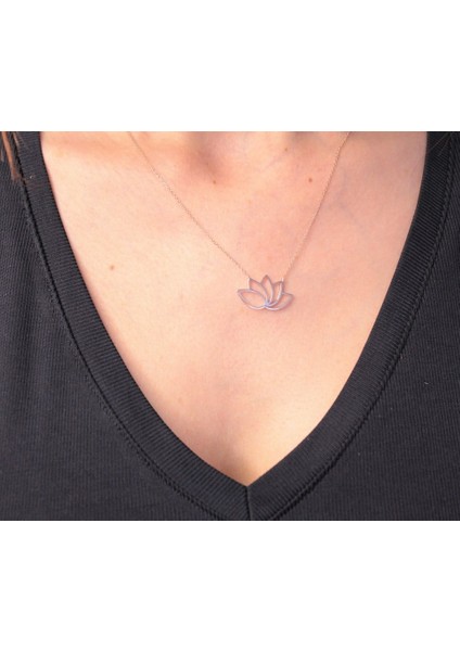 Altın Kolye - 14 Ayar Altın Kolye-Lotus Çiceği Uğur Kolyesi-Hediye Lotus Çiçeği Altın Kolye