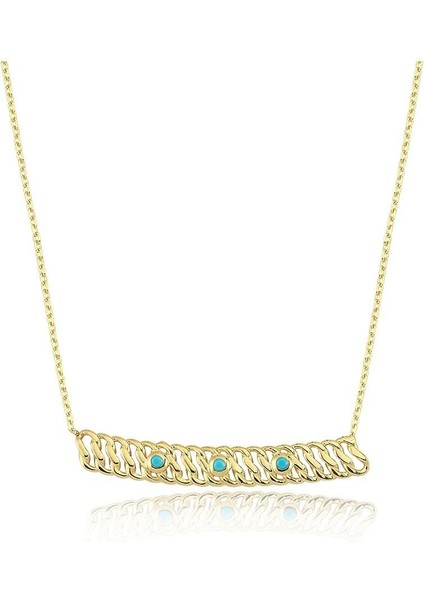 Altın Kolye - Mini Firuzeli Şerit Örgü 14 Ayar Altın Kolye