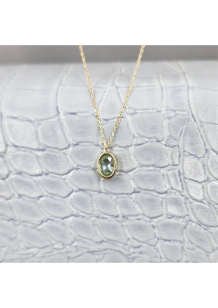 Altın Kolye - 1.05 Ct Green Topaz Sade 14 Ayar Altın Tasarım Modern Kolye-Green Topaz Kolye Tasarım Hediye Kolye fırsatları