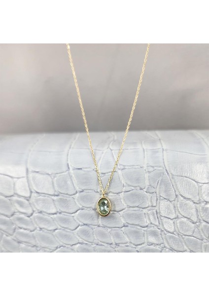 Altın Kolye - 1.05 Ct Green Topaz Sade 14 Ayar Altın Tasarım Modern Kolye-Green Topaz Kolye Tasarım Hediye Kolye indirimleri