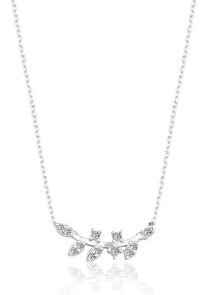 Altın Kolye - Pırlanta (Swarovski) Taşlı Yapraklı Dal 14 Ayar Altın Kolye