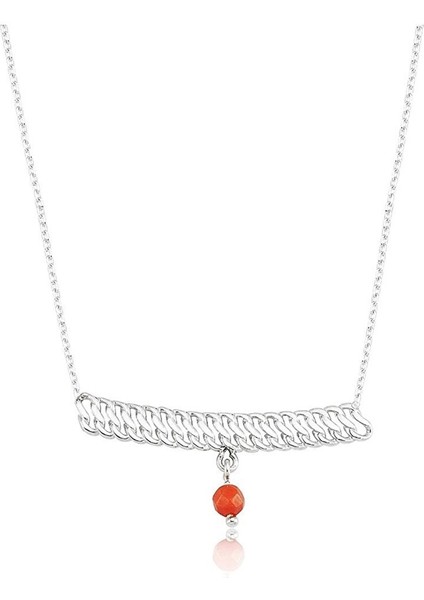 Altın Kolye - Mercan Sallantılı Şerit Örgü 14 Ayar Altın Kolye