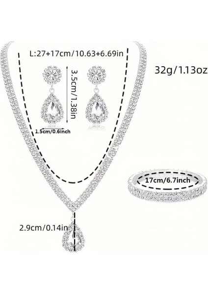 Gelinlik Duvağı Kolye Akşam Yemeği Takı Seti, Kadınlar Için Iki Parçalı Düğün Küpe ve Kolye Seti modelleri