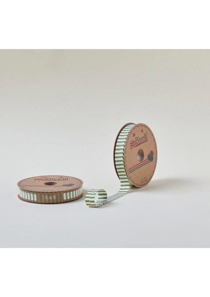 Biye Kalın Çizgili Katlı F12 Yeşil 2 cm 25 Metre %65 Koton %35 Polyester