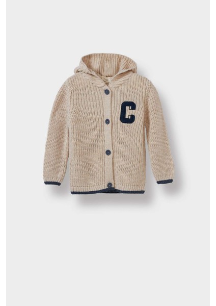 Erkek Bebek Nakışlı Kapüşonlu Düğmeli Triko Hırka C8863A525AU