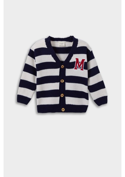 Erkek Bebek Düğmeli Çizgili Triko Hırka C8857A525AU