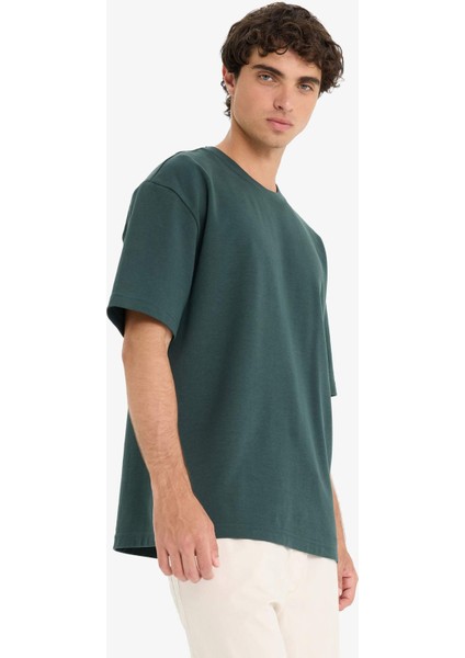 Oversize Geniş Kalıp Bisiklet Yaka Ağır Kumaş Basic Düz Kısa Kollu Tişört E9798AX25AU modelleri