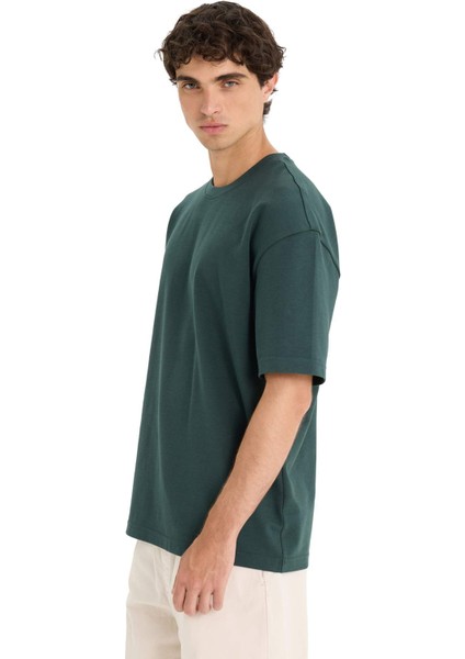 Oversize Geniş Kalıp Bisiklet Yaka Ağır Kumaş Basic Düz Kısa Kollu Tişört E9798AX25AU fırsatları