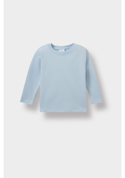 Erkek Bebek Bisiklet Yaka Basic Düz Uzun Kollu Tişört E8354A525AU