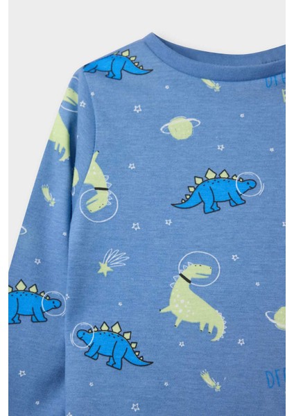 Erkek Bebek Pijama Takımı Dinozor Baskılı Uzun Kollu Penye Üst Uzun Alt modelleri