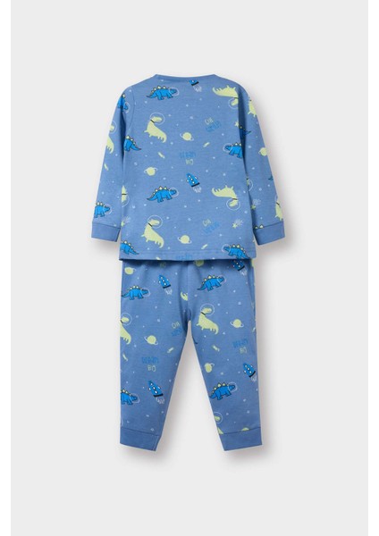 Erkek Bebek Pijama Takımı Dinozor Baskılı Uzun Kollu Penye Üst Uzun Alt fırsatları
