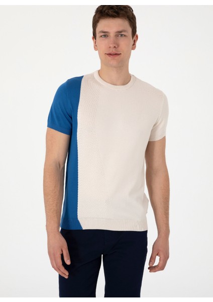 Bisiklet Yaka Slim Fit Beyaz Erkek Kazak Lesa